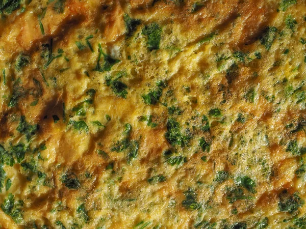 Omelette Beaten Eggs Fried Parsley Cilantro Herbs Useful Background — Stock Photo, Image