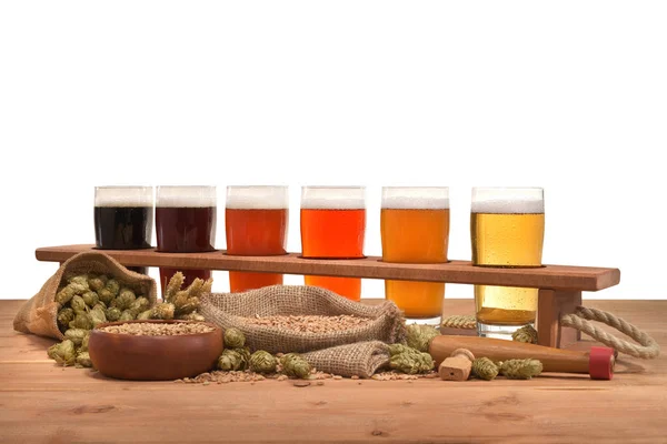 Beer Support Many Different Beers Wheat Barley Hops Malt — Foto Stock