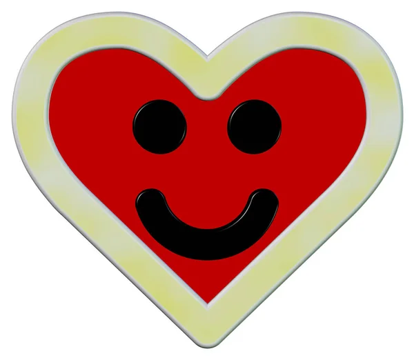 Srdce Smajlík Červený Žlutým Okrajem — Stock fotografie