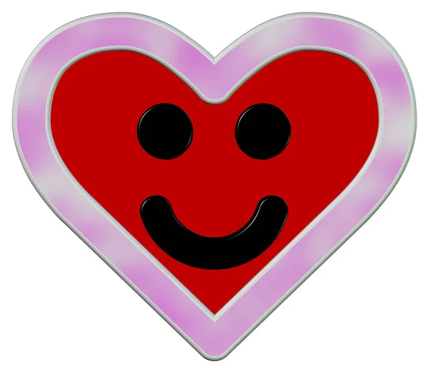 Coração Sorridente Vermelho Borda Magenta — Fotografia de Stock