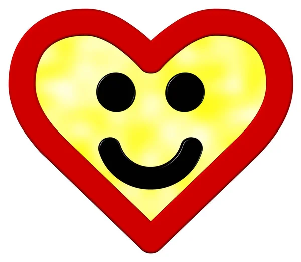 Cuore Sorridente Giallo Con Bordo Rosso — Foto Stock