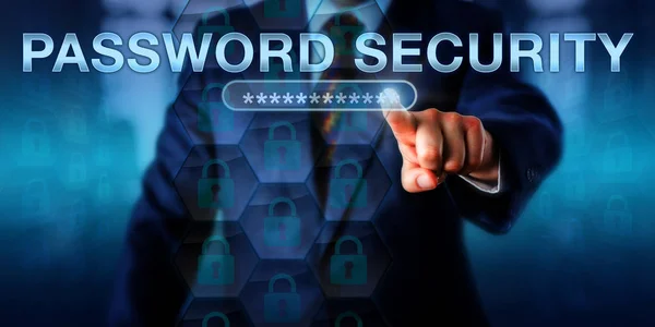 Usuário Rede Corporativa Tocando Segurança Password Uma Tela Virtual Conceito — Fotografia de Stock