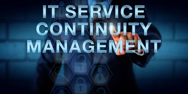 Business Continuity Manager Berührt Service Continuity Management Auf Einem Virtuellen — Stockfoto
