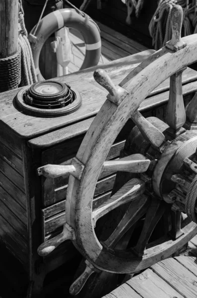 Steering Wheel Old Sailing Vessel Close — Stock Photo, Image