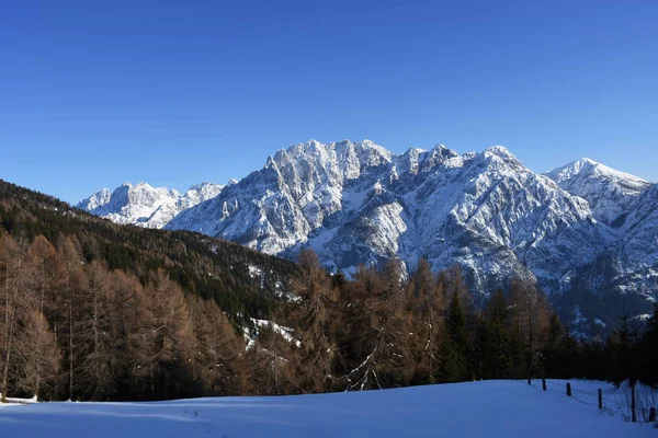 Lienz Dolomites Inverno Rochas Montanhas Penhasco Neve Gelo Neve — Fotografia de Stock
