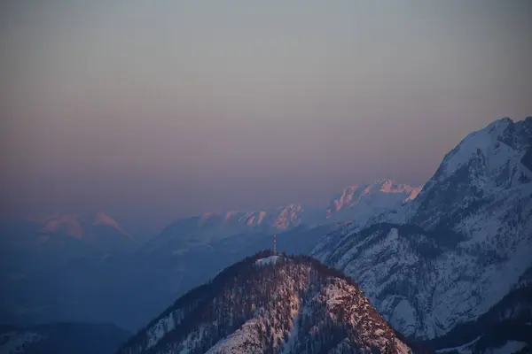 Alpenglühen Sonnenuntergang Nacht Lienzer Dolomiten Hochstein Zettersfeld Winter Schnee — Stockfoto