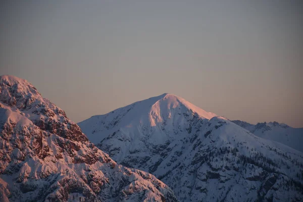 Alpenglow Günbatımı Gece Lienz Dolomitler Hochstein Zettersfeld Kış Kar — Stok fotoğraf