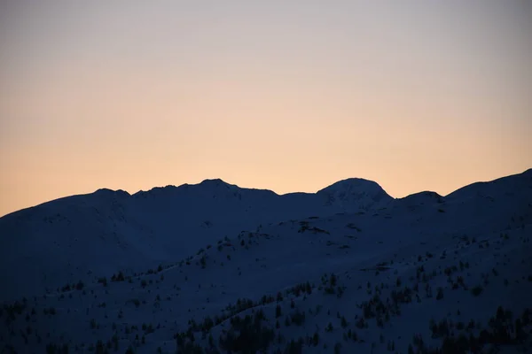 Alpenglow Tramonto Notte Lienz Dolomites Hochstein Zettersfeld Inverno Neve — Foto Stock