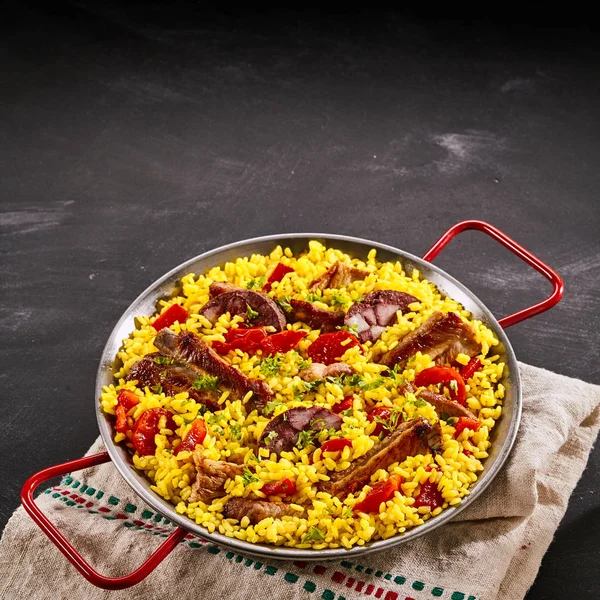 Paella Homo Met Zwarte Pudding Spareribs Smaak Gebracht Met Rode — Stockfoto