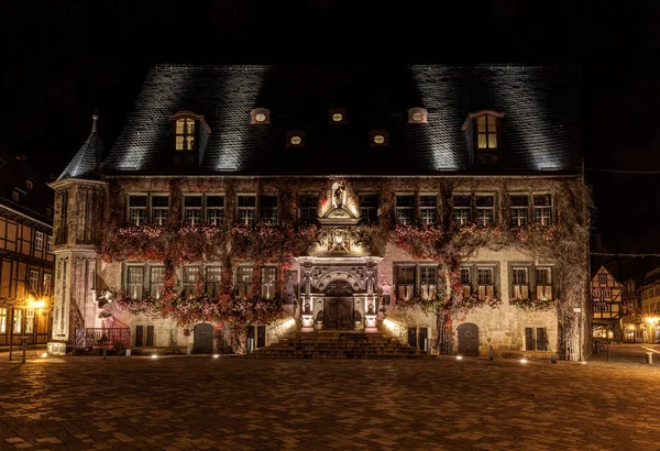 Ayuntamiento Histórico Quedlinburg Por Noche — Foto de Stock