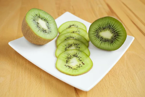 Sliced Kiwi Fruit Placed White Plate — Stock Photo, Image