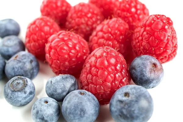 Raspberries Blueberries Macro Shot — Stock Photo, Image