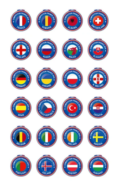 Símbolos Tokens Todos Los Países Participantes Campeonato Europeo 2016 Francia —  Fotos de Stock