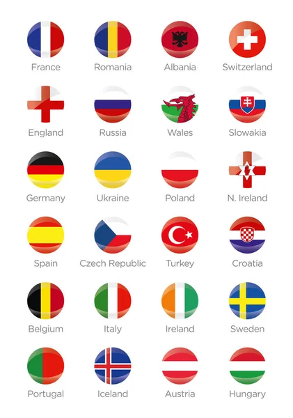 Symbole Wszystkich Krajów Uczestniczących Mistrzostwach Europy Piłce Nożnej 2016 Francji — Zdjęcie stockowe