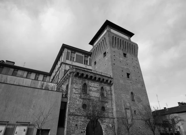 Башня Средневековья Замок Сеттимо Торинезе Италия Черно Белом — стоковое фото