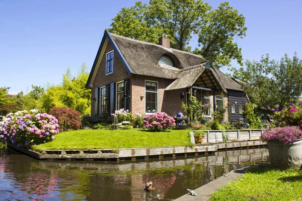 Giethoorn Nederländerna Typiska Nederländska Länssidan Hus Och Trädgårdar — Stockfoto