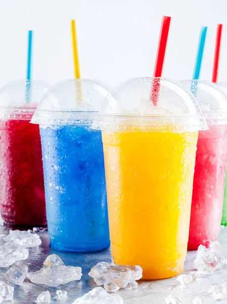 Profilo Natura Morta Granita Frutta Congelata Granita Bevande Plastica Take — Foto Stock