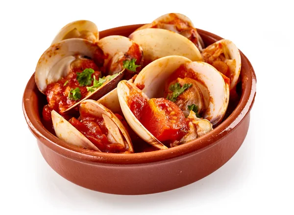Steamed Venus Shell Clams Spicy Piquant Sauce Served Bowl Traditional — Stock Photo, Image