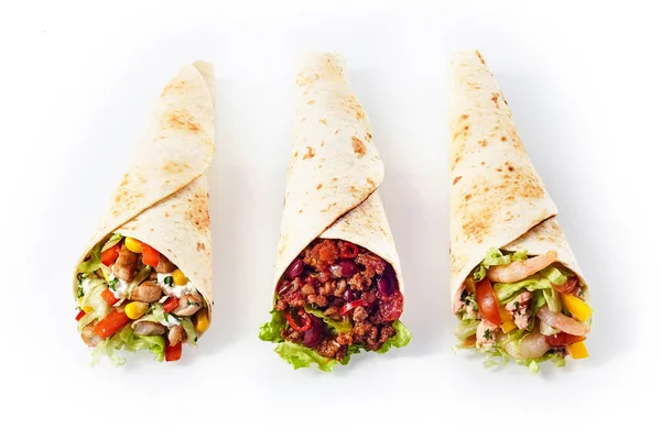 High Angle Stilleven Van Trio Van Tex Mex Fajita Wraps — Stockfoto