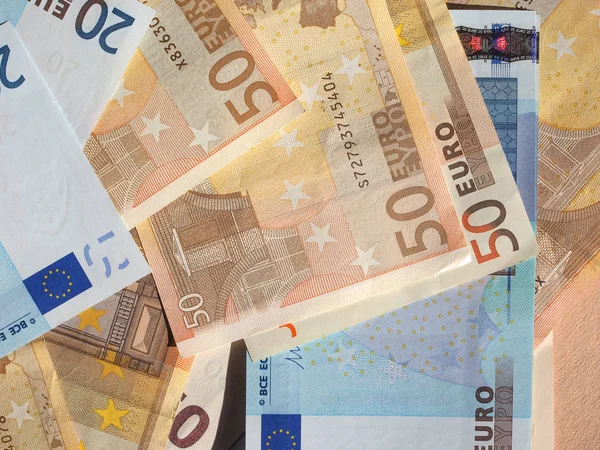 Cinquenta Vinte Notas Euro Moeda União Europeia — Fotografia de Stock