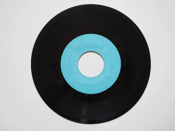 Single Vinyl Record Vintage Analog Musik Aufnahmemedium Rpm Blaues Etikett — Stockfoto