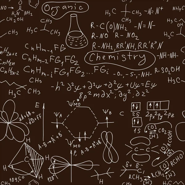Abstract Vector Illustration Seamless Organic Chemistry Background Fórmulas São Escritas — Fotografia de Stock