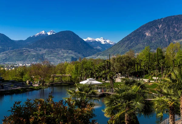 Widok Trauttmansdorff Merano Południowy Tyrol — Zdjęcie stockowe