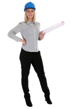 architect architect standing woman with professional plan released in front of a white background clipart