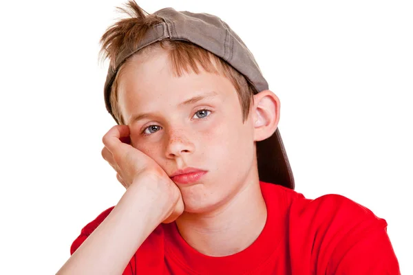 Bored Depressed Young Boy Sad Lonely Eyes Resting His Chin — Stock Photo, Image