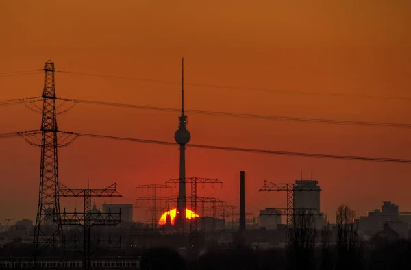 Por Sol Atrás Torre Berlin — Fotografia de Stock