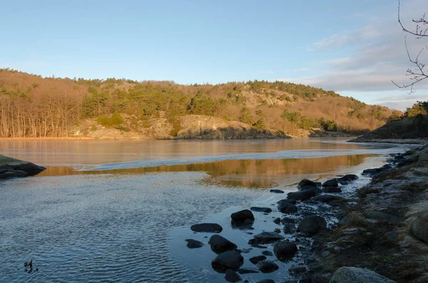 Paisaje Otoñal Con Río Bosque — Foto de Stock