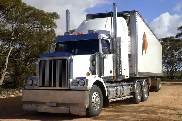 Duży Naczepa Ciężarówka Zaparkowany Miejscu Odpoczynku Skraju Australijskiej Drogi — Zdjęcie stockowe