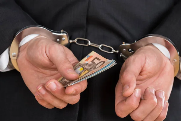 Close Van Zakenman Handboeien Gearresteerd Voor Omkoping — Stockfoto