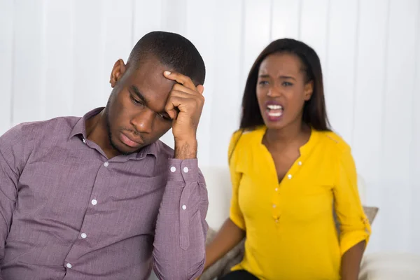 Unhappy Young Woman Having Argument Man Home — Stock Photo, Image