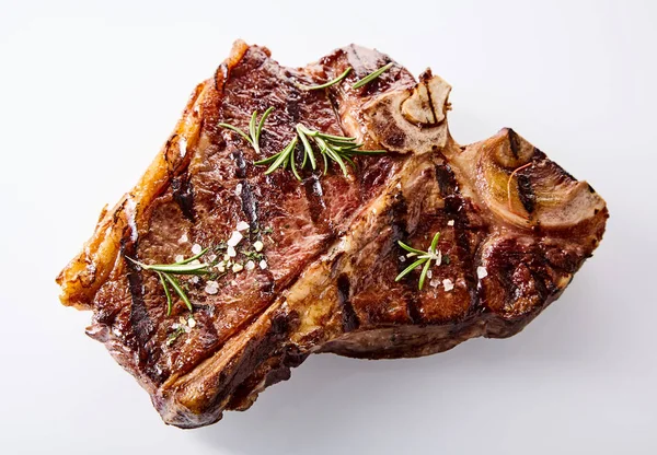 Marinated Barbecued Bone Steak Garnished Fresh Rosemary Seasoned Salt Pepper — Stockfoto