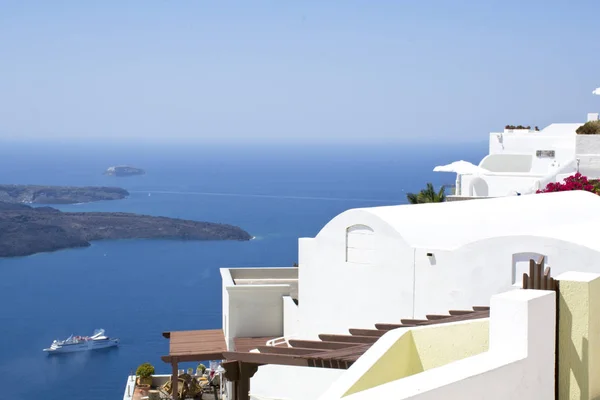 Santorini Ada Yanardağ Gemi Gemi Seyahat Yolcu Gemisi Yunanistan — Stok fotoğraf