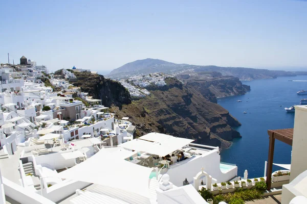 Santorini Ada Yanardağ Gemi Gemi Seyahat Yolcu Gemisi Yunanistan — Stok fotoğraf