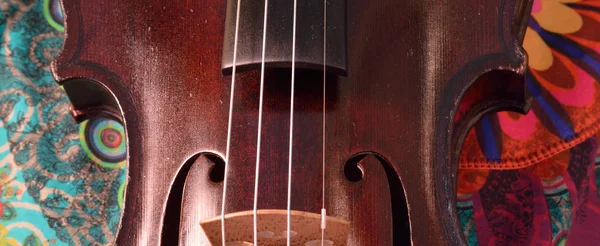 Vista Panorámica Extrema Parte Media Violin Primer Plano Violín Sobre — Foto de Stock