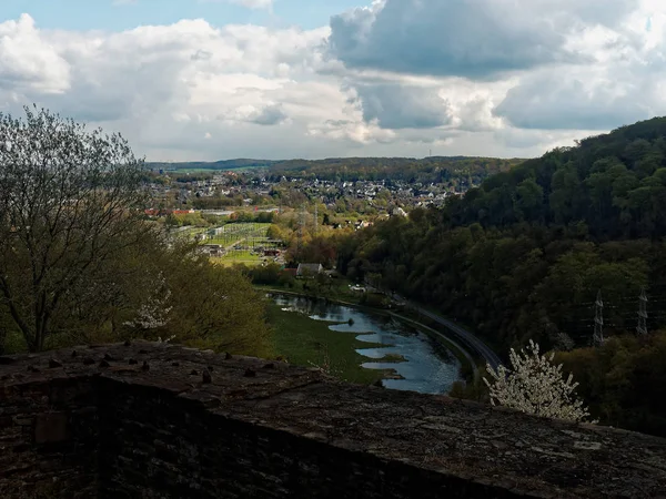 Río Ruhr Encuentra Las Sombras Día Nublado Vista Desde Las — Foto de Stock