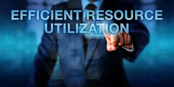 Corporate Manager Raakt Efficient Resource Utilization Een Scherm Bedrijfsmetafoor Informatietechnologieconcept — Stockfoto