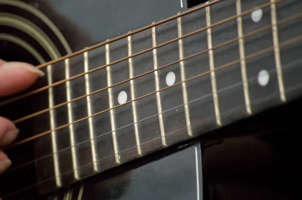 Чорна Гітара Крупним Планом Шиї Або Грифельної Дошки — стокове фото