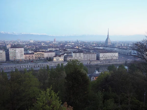 Torino Talya Dağlı Şafakta Görülen Şehir Manzarası — Stok fotoğraf