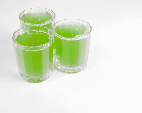 Vasos Jugo Manzana Verde Mesa Desayuno Continental — Foto de Stock