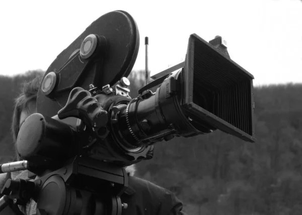 Siyah Beyaz Resim Kameraman Başında — Stok fotoğraf