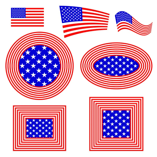 Set Different American Flag Design Elements Elszigetelt Fehér Háttér — Stock Fotó