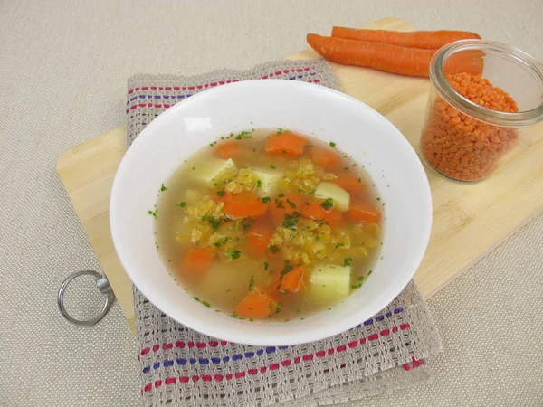 レンズ豆とジャガイモとニンジンのスープ — ストック写真