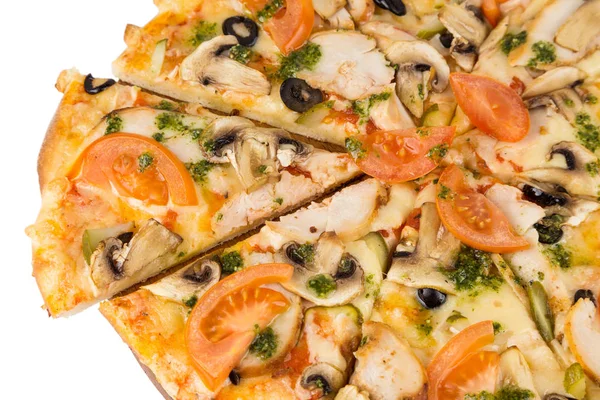 Geïsoleerd Fastfood Plak Pizza Nomineren Van Grote Ronde Pizza Rechtenvrije Stockafbeeldingen