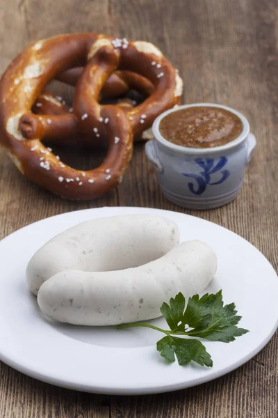 Bavarian Veal Sausage Pretzel Stock Photo