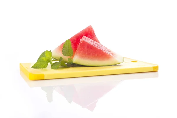 Gewürfelte Melone Wassermelone Auf Hellem Hintergrund — Stockfoto