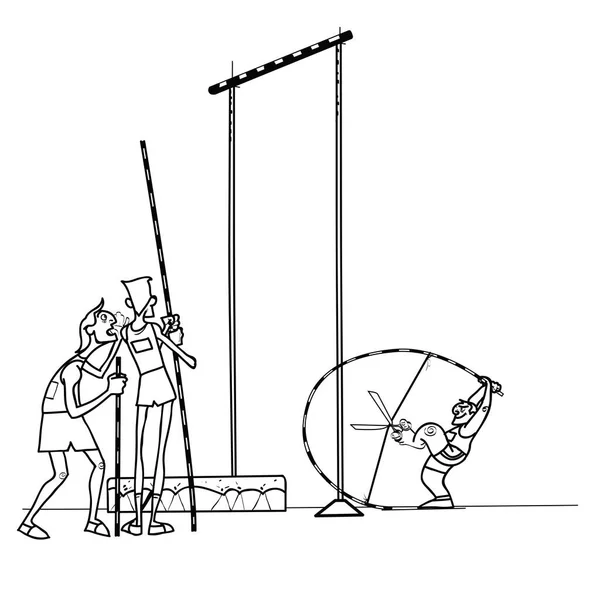 跳高运动员田径 夏季运动会 运动中的幽默 撑杆跳黑白彩绘图 — 图库照片